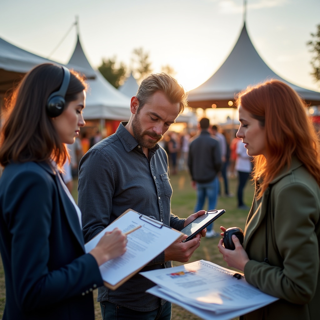 Event coordination team managing outdoor cultural festival in Austria